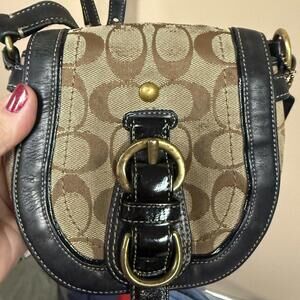 Coach Brown and Black Crossbody Bag with Monogram Pattern